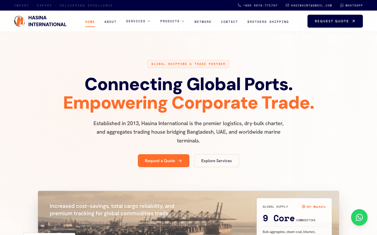 Hasina International — website screenshot